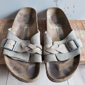 Birkenstock Oita Braided Womens 9 Taupe Suede Leather Sandals